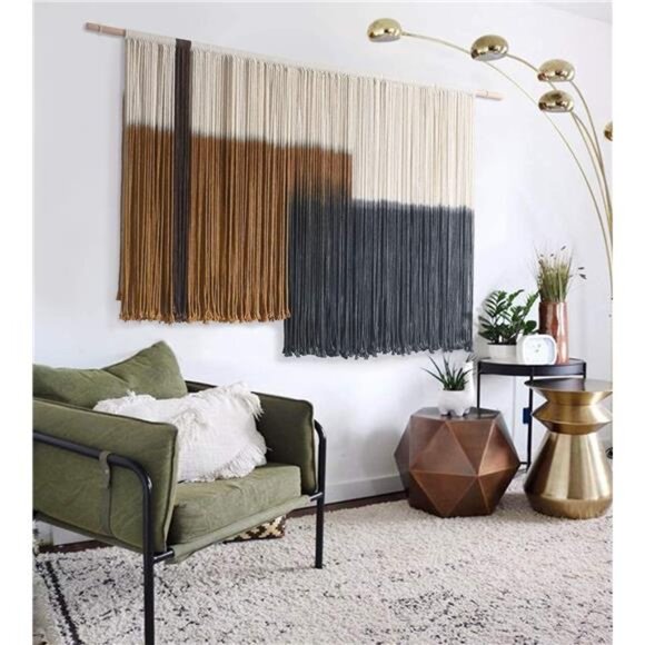 Dakota Fields Boho Dip Dye Macrame Wall Hanging Large Tie  Wall Hanging Large Dip Dye Tapestry Fiber Wall Art Boho Bedroom Décor